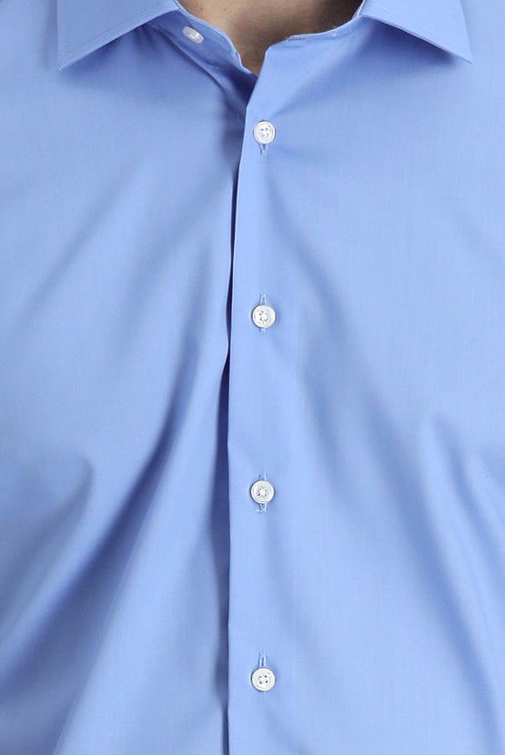 Erkek Giyim - Uzun Kol Slim Fit Dar Kesim Non Iron Klasik Pamuklu Gömlek