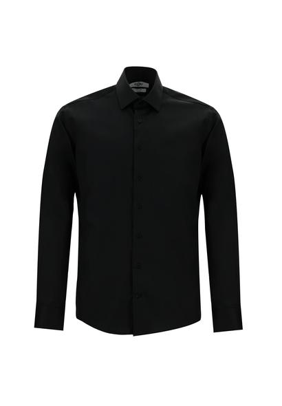 Erkek Giyim - SİYAH XL Beden Uzun Kol Slim Fit Dar Kesim Klasik Non Iron Saten Pamuklu Gömlek