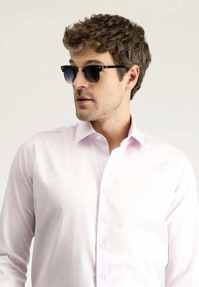 Erkek Giyim - TOZ PEMBE M Beden Uzun Kol Slim Fit Dar Kesim Non Iron Saten Klasik Pamuklu Gömlek