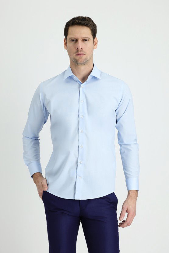 Erkek Giyim - Uzun Kol Slim Fit Dar Kesim Non Iron Klasik Pamuklu Gömlek