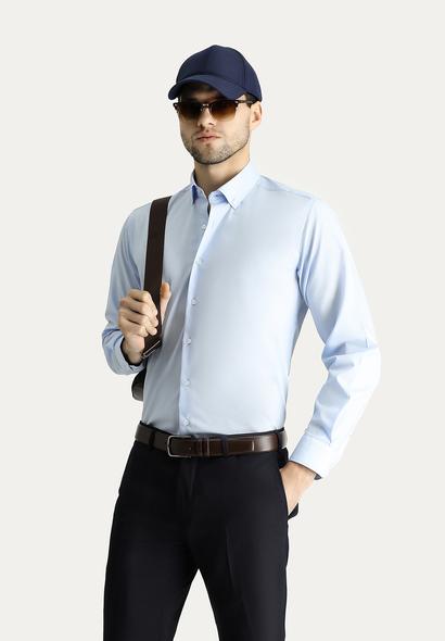 Erkek Giyim - UÇUK MAVİ L Beden Uzun Kol Regular Fit Non Iron Ütü Gerektirmeyen Pamuklu Düğmeli Yaka Gömlek