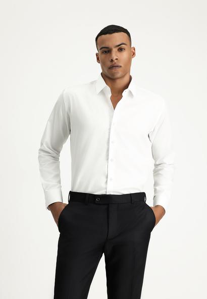 Erkek Giyim - BEYAZ XL Beden Uzun Kol Slim Fit Dar Kesim Non Iron Klasik Pamuklu Gömlek