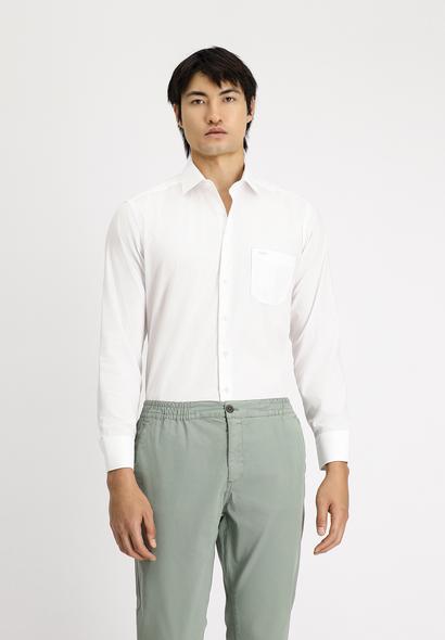 Erkek Giyim - BEYAZ XXL Beden Uzun Kol Non Iron Klasik Desenli Pamuklu Gömlek