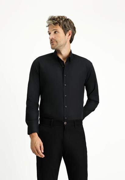 Erkek Giyim - SİYAH 5X Beden Uzun Kol Slim Fit Dar Kesim Pamuk Klasik Gömlek