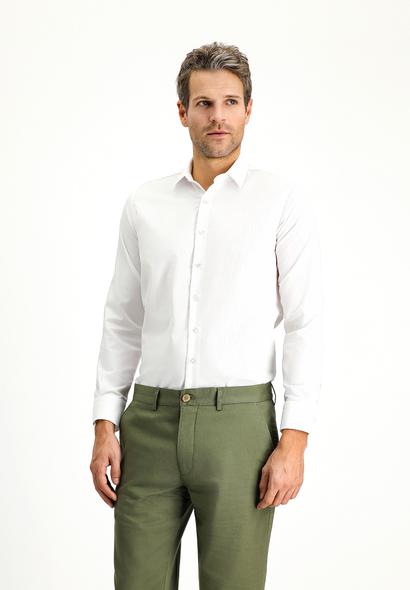 Erkek Giyim - BEYAZ L Beden Uzun Kol Slim Fit Dar Kesim Klasik Non Iron Desenli Pamuklu Gömlek